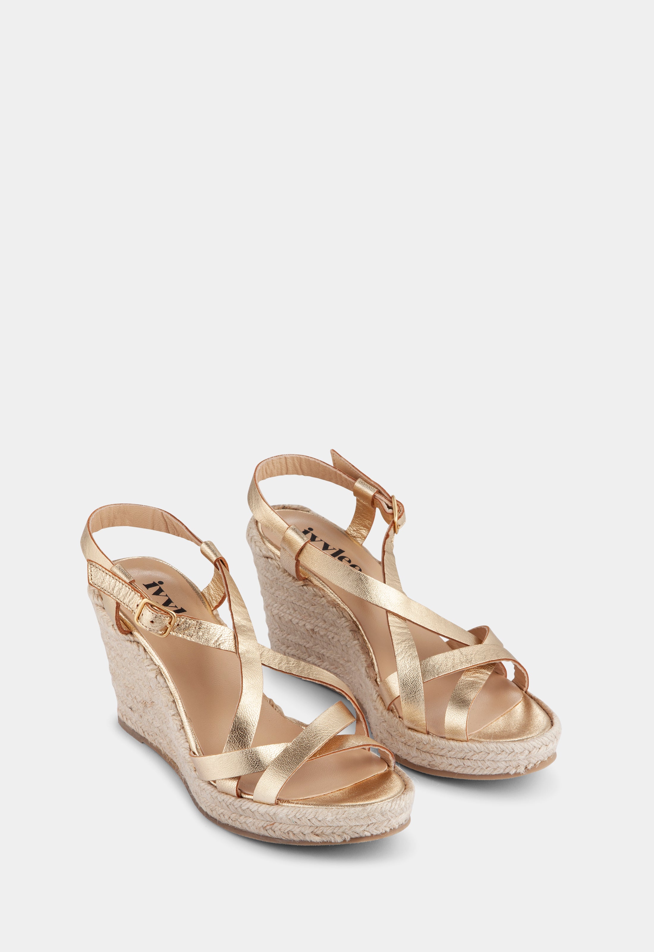 Maya Metallic - Gold Leather Espadrille Wedge Sandal